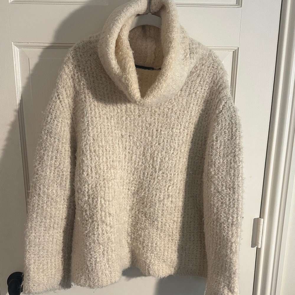 Theory Cream Textured Cowl Neck Sweater